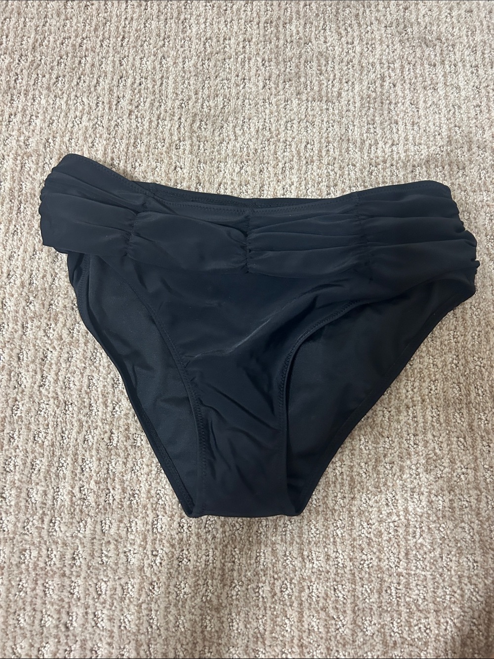 Black High-Waist Swim Bikini Bottoms with Ruched Waistband (hygiene liner hasn’t
